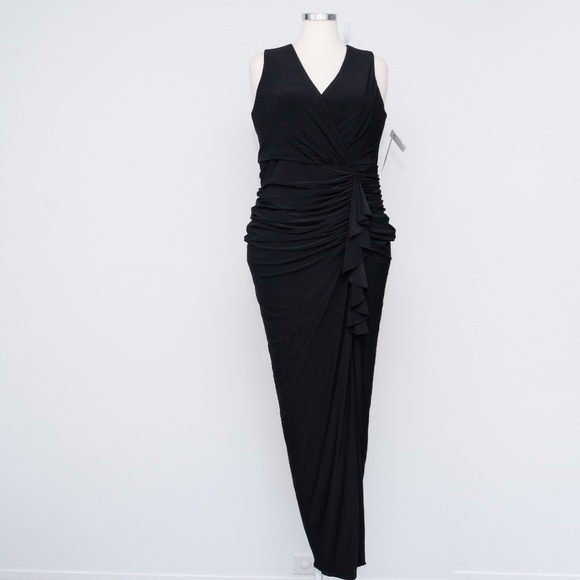Betsy & Adam Plus Bobbi Long Ruffled V Neck Gown - Picture 8 of 13
